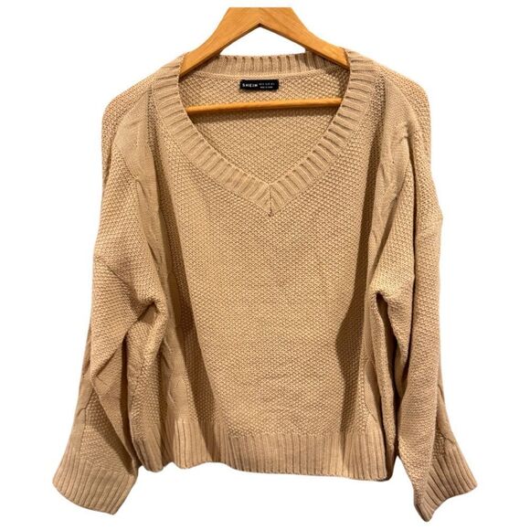 Shein Cream cable knit Cropped sweater Size L - Picture 1 of 5